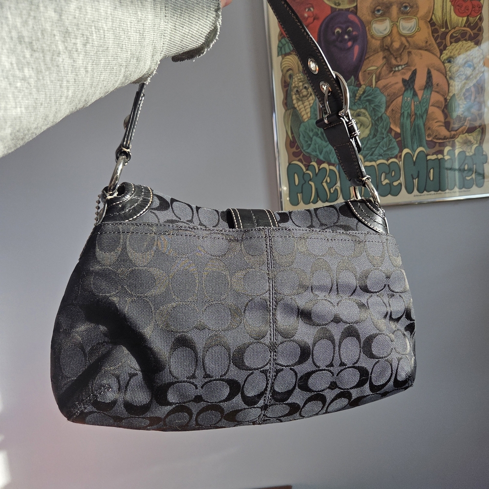 Coach Black Signature Canvas Soho Shoulder Bag with Silver Hardware - Picture 4 of 11